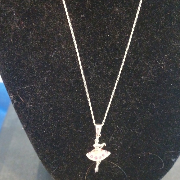 Sterling silver 18 inch chain with a cute ballerina with pink stones - Picture 4 of 4